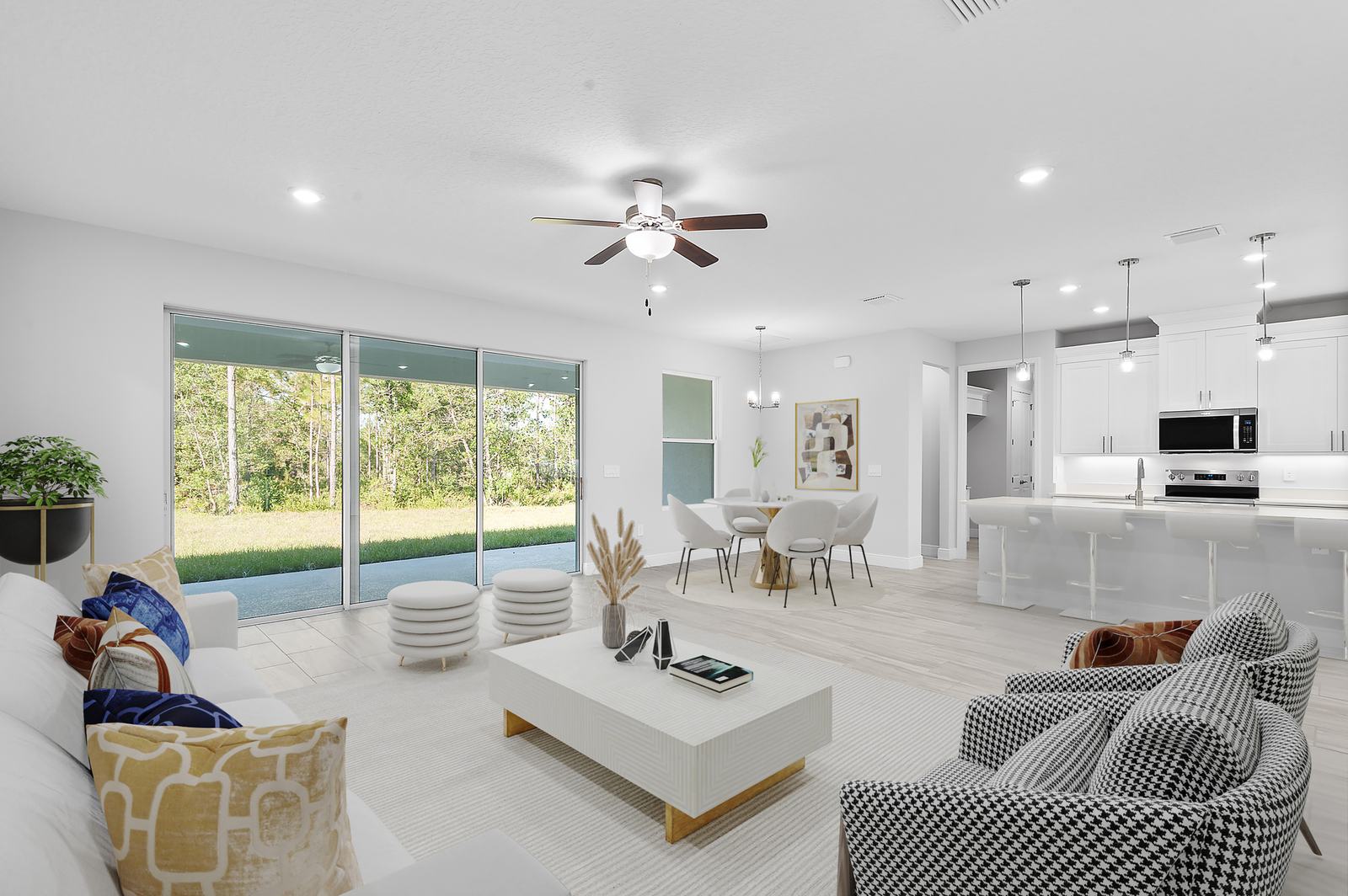 Open great room in an Eastern Homes home