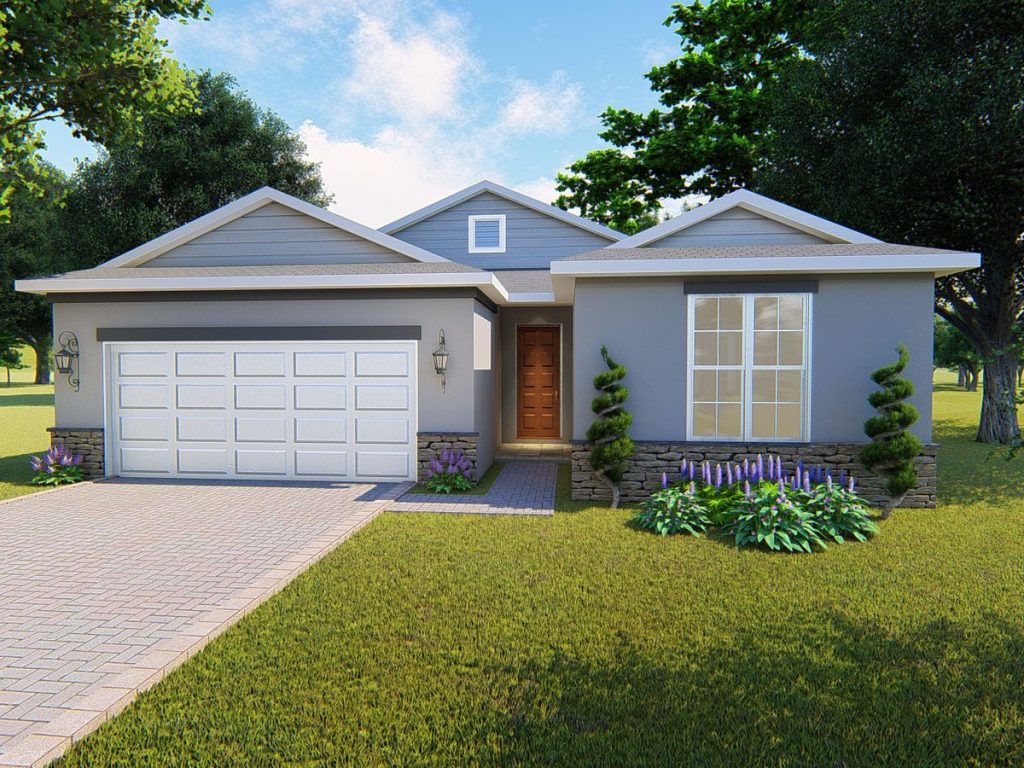 Foxtail floor plan front elevation rendering