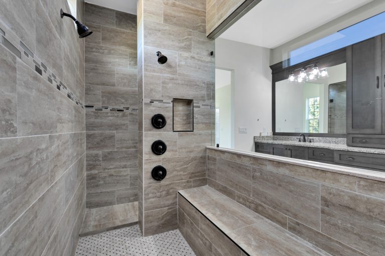 Primary bath walk-in shower in a new construction home by Eastern Homes at 4001 Ainsley Ave