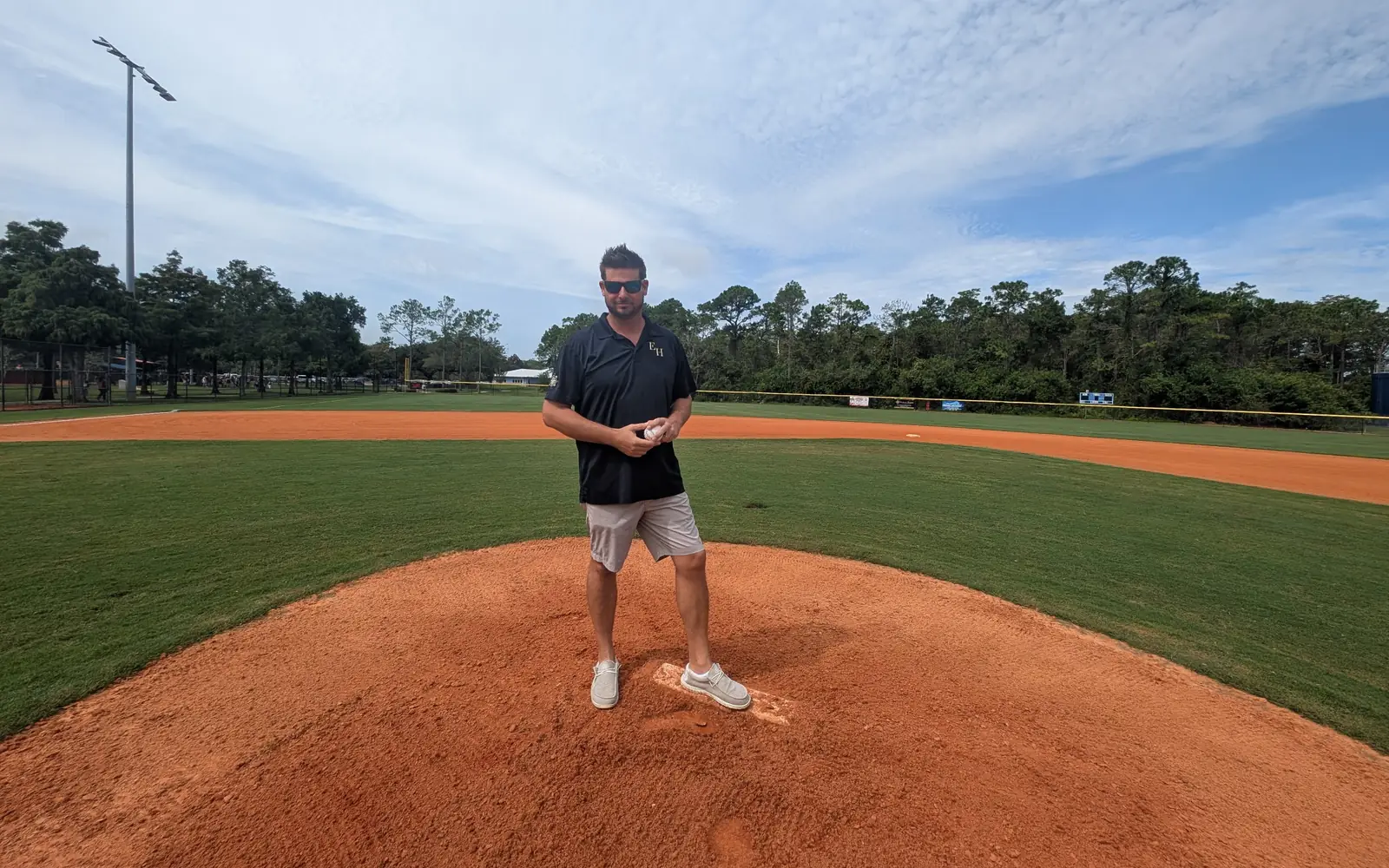 Eastern Homes on the pitcher’s mound before the first pitch at East Orange Babe Ruth