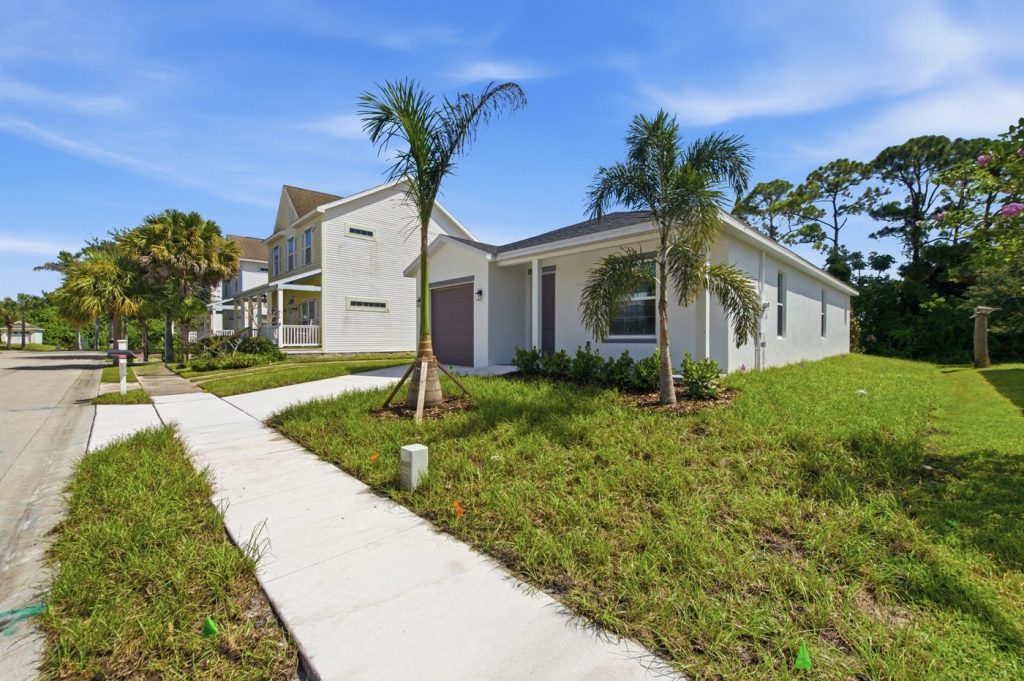 Front of 3344 North Park Drive, a new three bedroom single story home Eastern Homes built in Magnolia Square, Fort Pierce